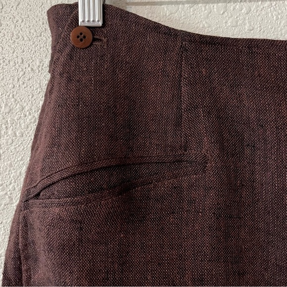 Anne Klein A line 100% Linen Skirt Brown Vintage Woven Academia Chic - Picture 5 of 11